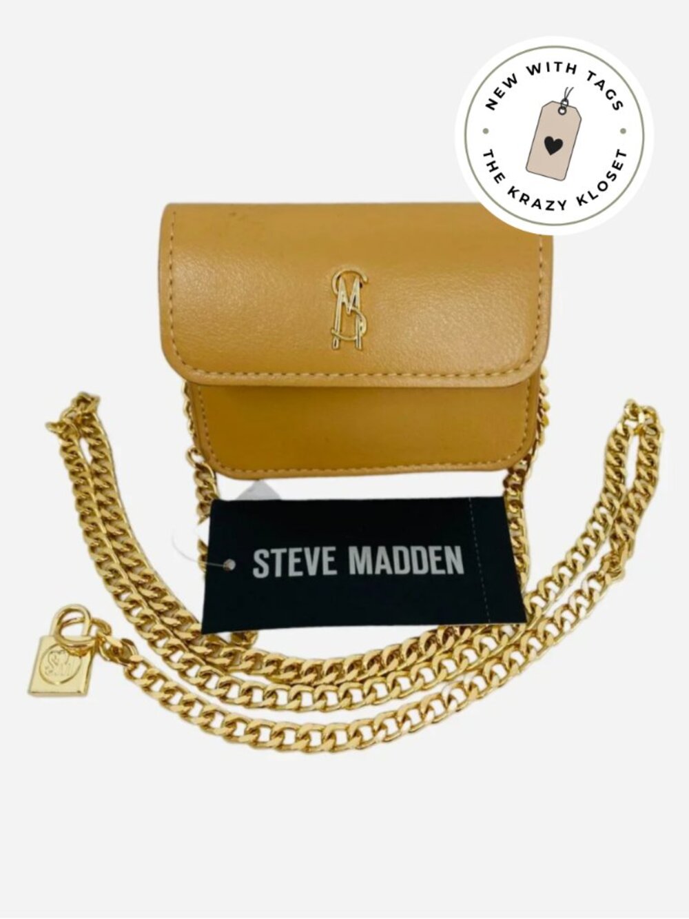 Steve Madden Micro Belt Bag Tan w/ Gold Chain – M/L – NWT